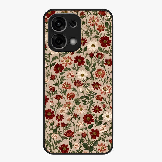 Biege Flower With Leaf Glass Case showing flat back view with soft beige floral artwork and glossy glass finish.