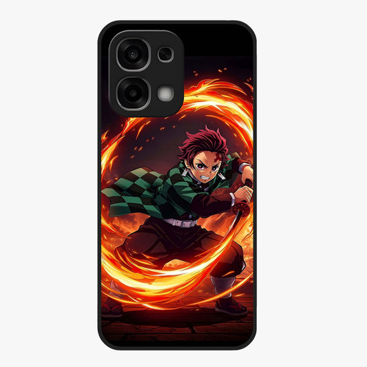 Blazing Sword Resolve Glass Case showing flat back view with fiery sword artwork and glossy glass finish.