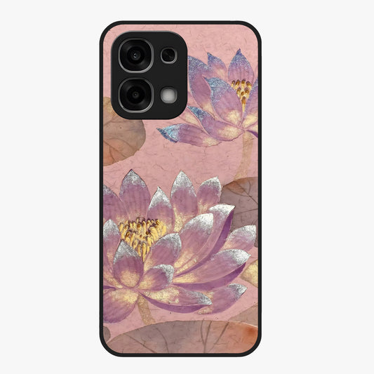 Blossom Mist Lotus Glass Case showing flat back view with serene lotus blossom artwork and glossy glass finish.