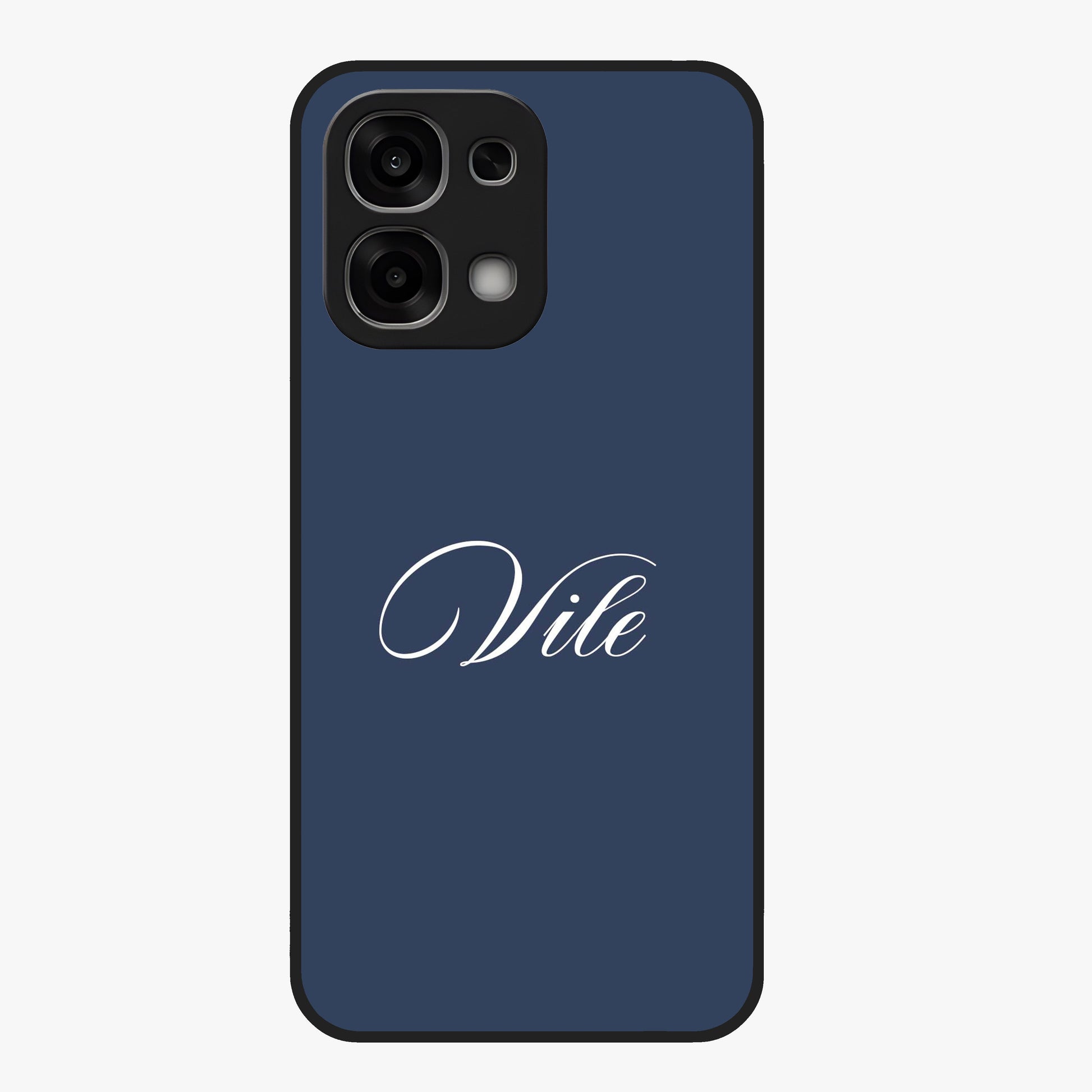 Blue Background Personalized Custom Name Glass Case showing flat back view with minimal blue background and custom name design.
