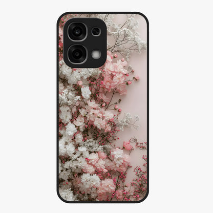 Blush Blossom Cloud Glass Case showing flat back view with dreamy blush cloud blossom artwork and glossy glass finish.