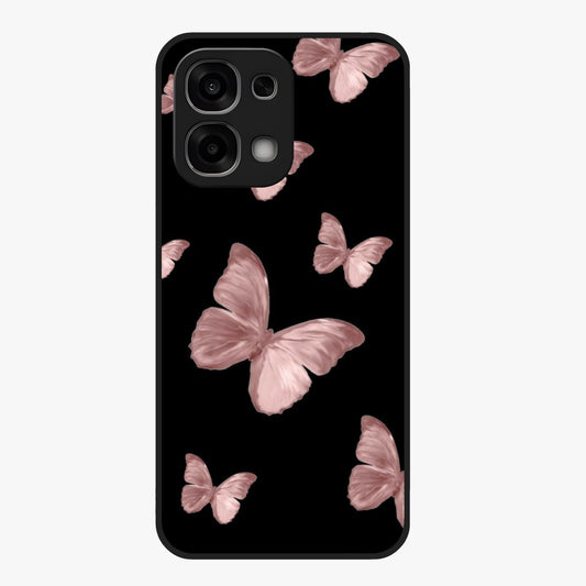 Butterfly Pattern Glass Case showing flat back view with elegant butterfly pattern artwork and glossy glass finish.
