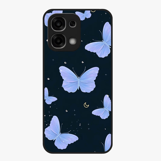 Butterfly With Stars Pattern Glass Case showing flat back view with butterfly and star pattern artwork and glossy glass finish.