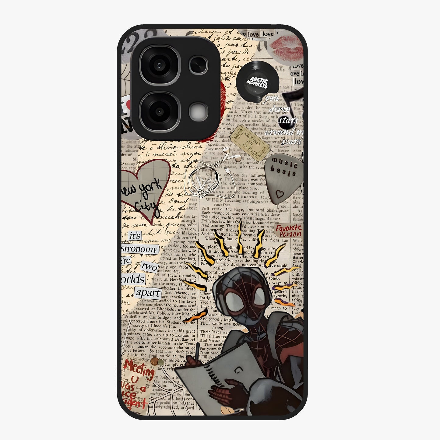 City Dream Sketch Glass Case showing flat back view with artistic city skyline sketch artwork and glossy glass finish.