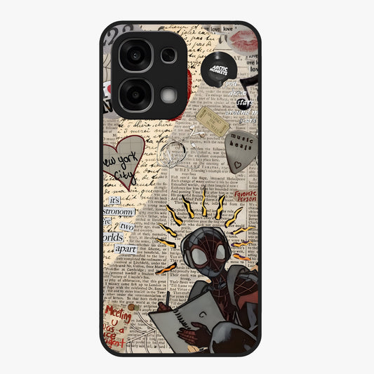 City Dream Sketch Glass Case showing flat back view with artistic city skyline sketch artwork and glossy glass finish.