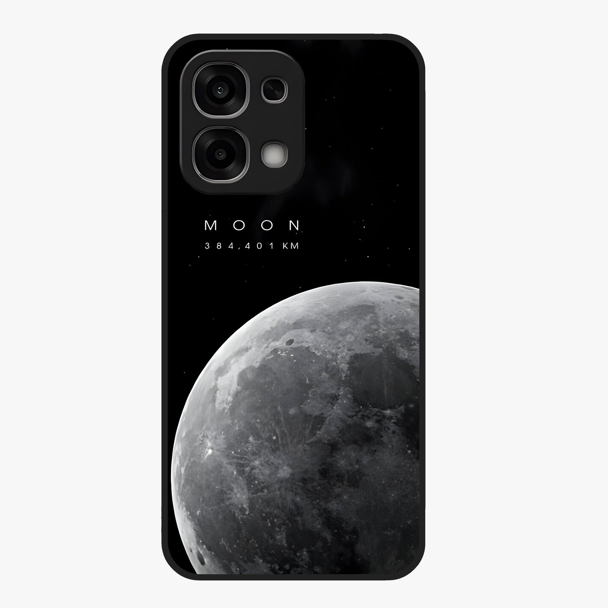 Cosmic Moon Glow Glass Case showing flat back view with glowing moon artwork and glossy glass finish.