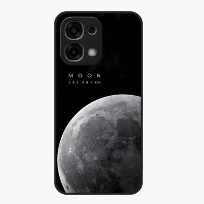 Cosmic Moon Glow Glass Case showing flat back view with glowing moon artwork and glossy glass finish.