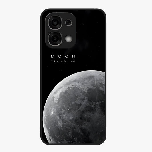 Cosmic Moon Glow Glass Case showing flat back view with glowing moon artwork and glossy glass finish.