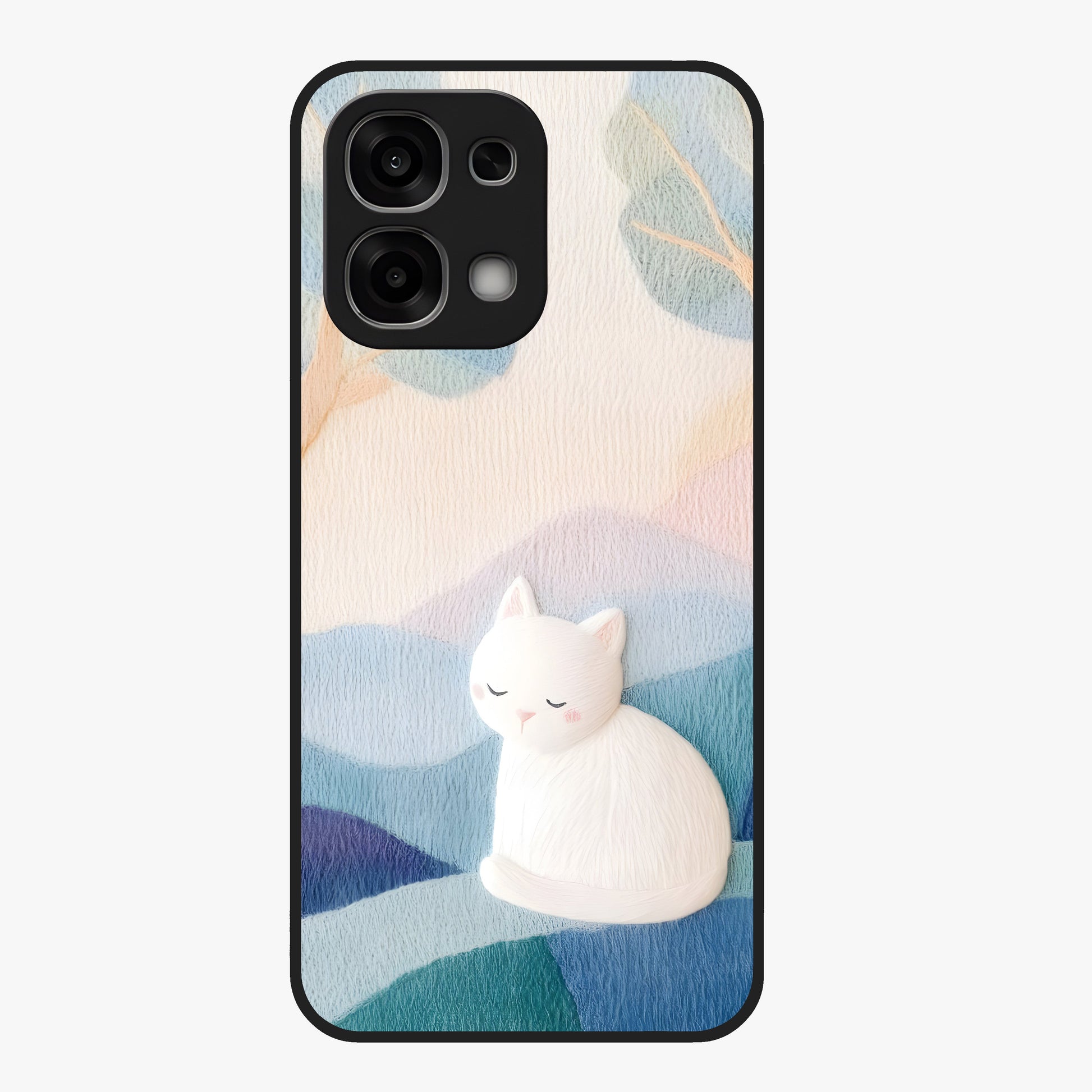 Cotton Dream Cat Glass Case showing flat back view with soft dreamy cat artwork and glossy glass finish.