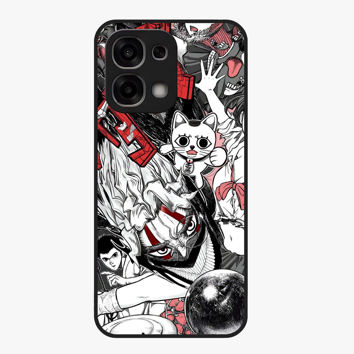 Crimson Chaos Panel Glass Case showing flat back view with bold crimson abstract artwork and glossy glass finish.