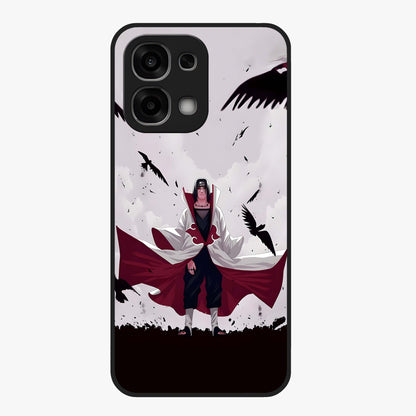 Crimson Crow Ascension Glass Case showing flat back view with mystical crow artwork and glossy glass finish.