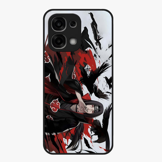 Crimson Crow Illusion Glass Case showing flat back view with artistic crow illusion artwork and glossy glass finish.