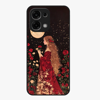 Crimson Dreams Glass Case showing flat back view with dreamy crimson artwork and glossy glass finish.