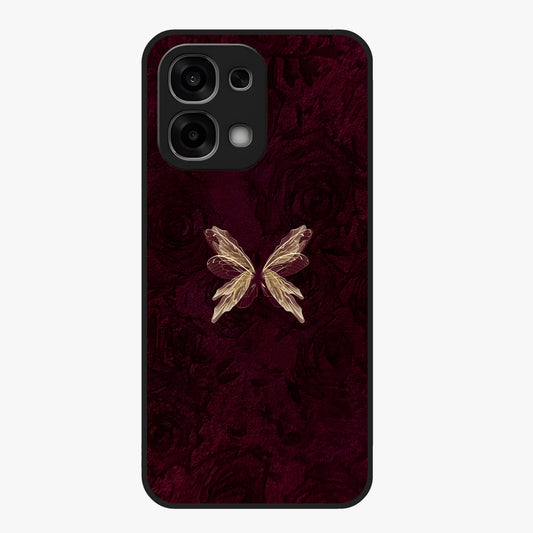 Crimson Fade Butterfly Glass Case showing flat back view with fading butterfly artwork and glossy glass finish.