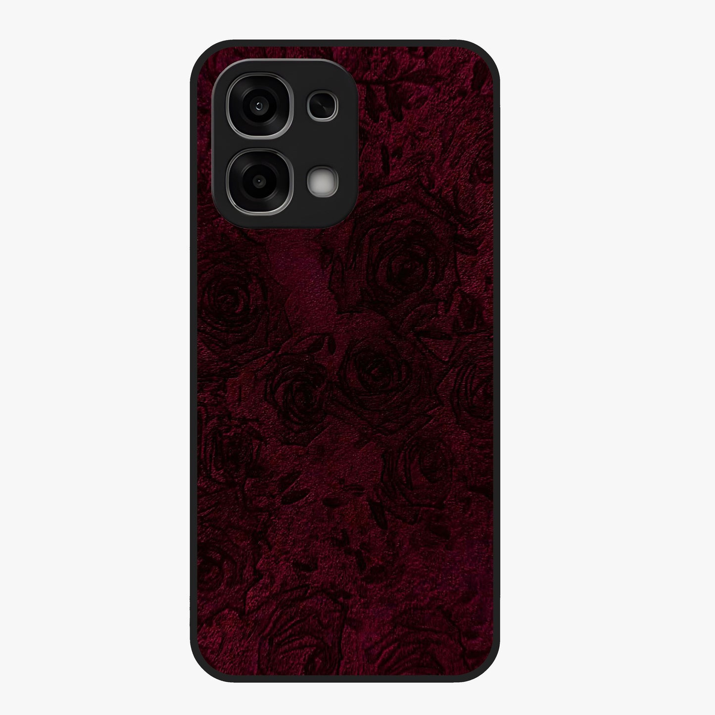Crimson Fade Flow Glass Case showing flat back view with flowing crimson gradient artwork and glossy glass finish.