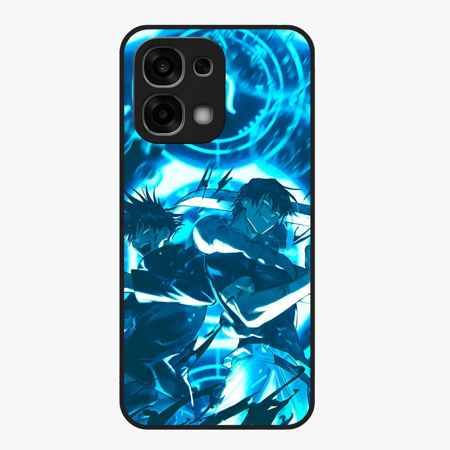 Cursed Energy Clash Glass Case showing flat back view with intense cursed energy artwork and glossy glass finish.