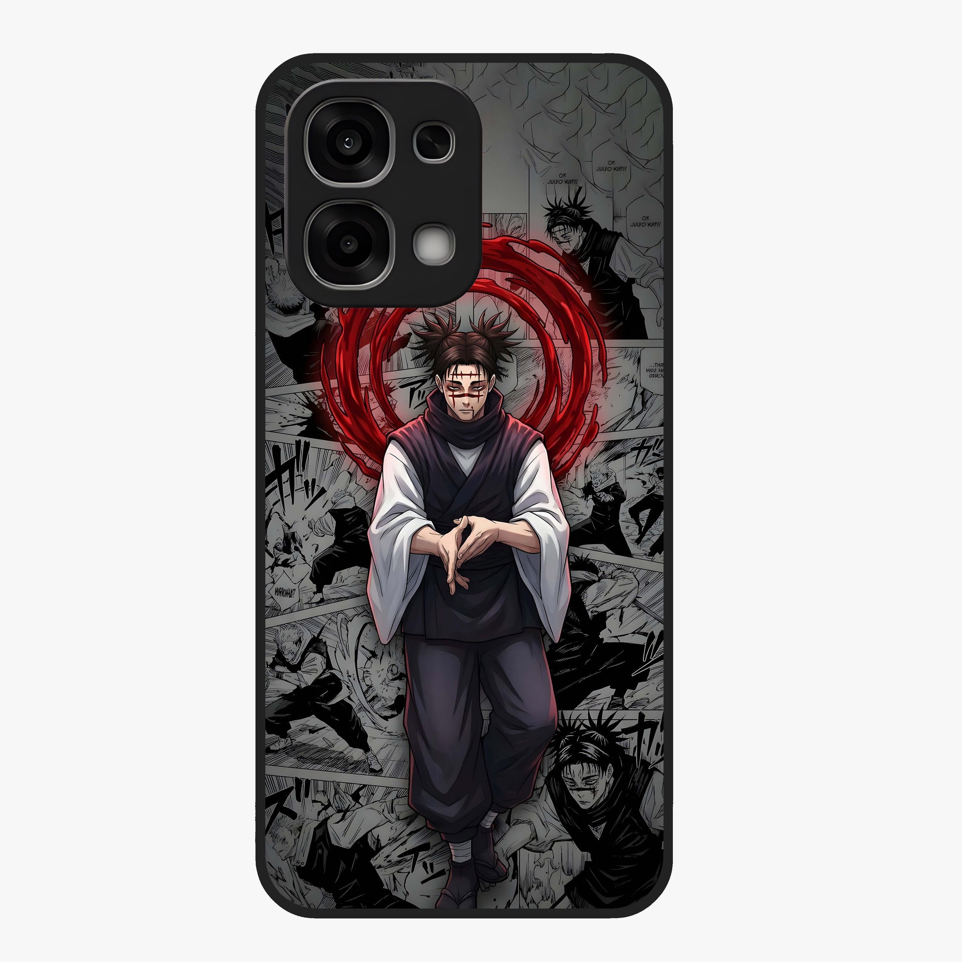 Cursed Ritual Ascension Glass Case showing flat back view with dark ritual themed artwork and glossy glass finish.