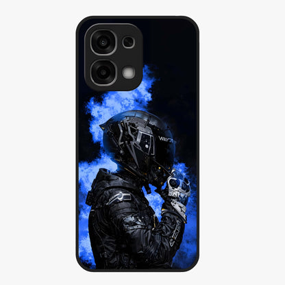 Cyber Sentinel Protocol Glass Case showing flat back view with futuristic cyber themed artwork and glossy glass finish.