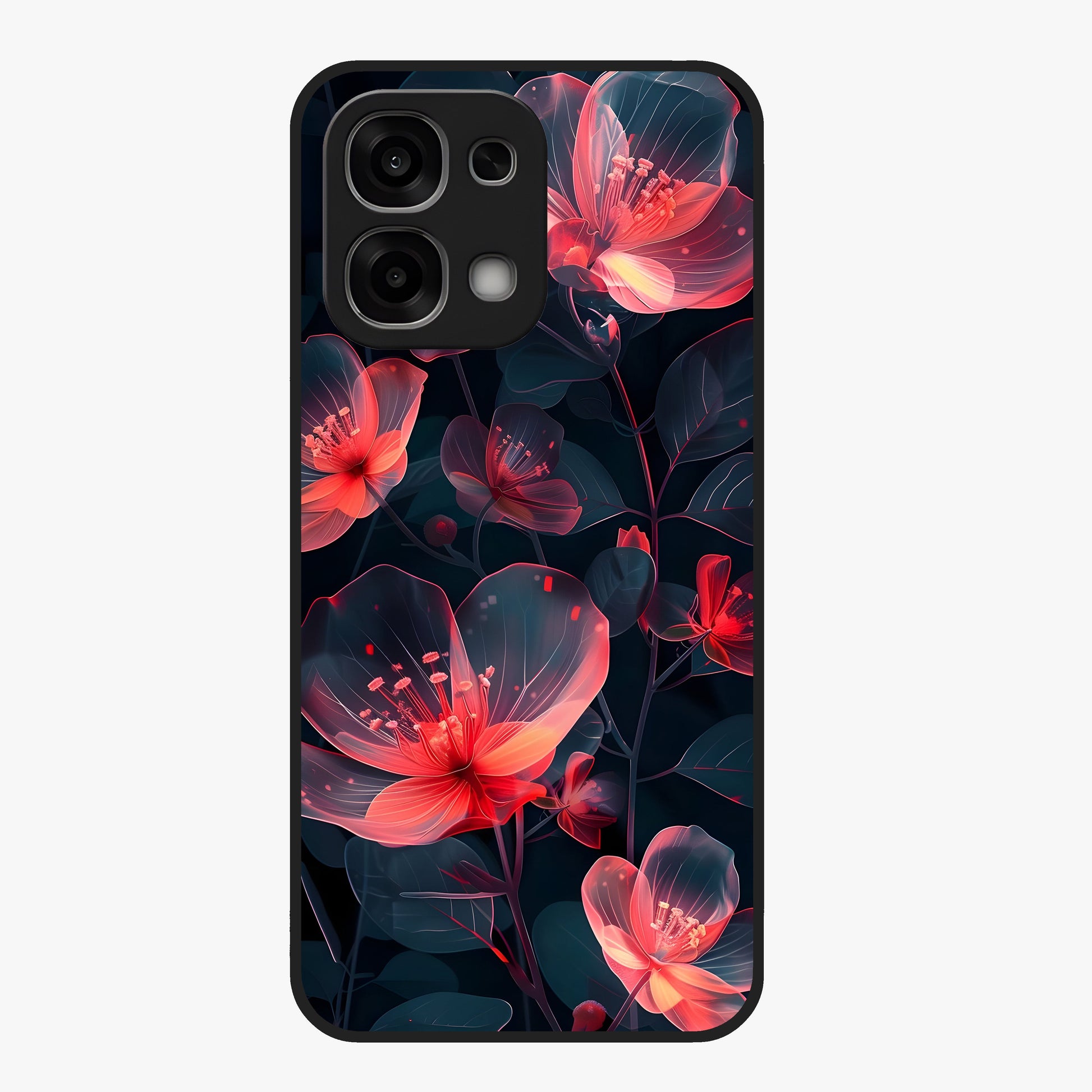 Dark Shade of Flower Glass Case showing flat back view with elegant dark floral artwork and glossy glass finish.