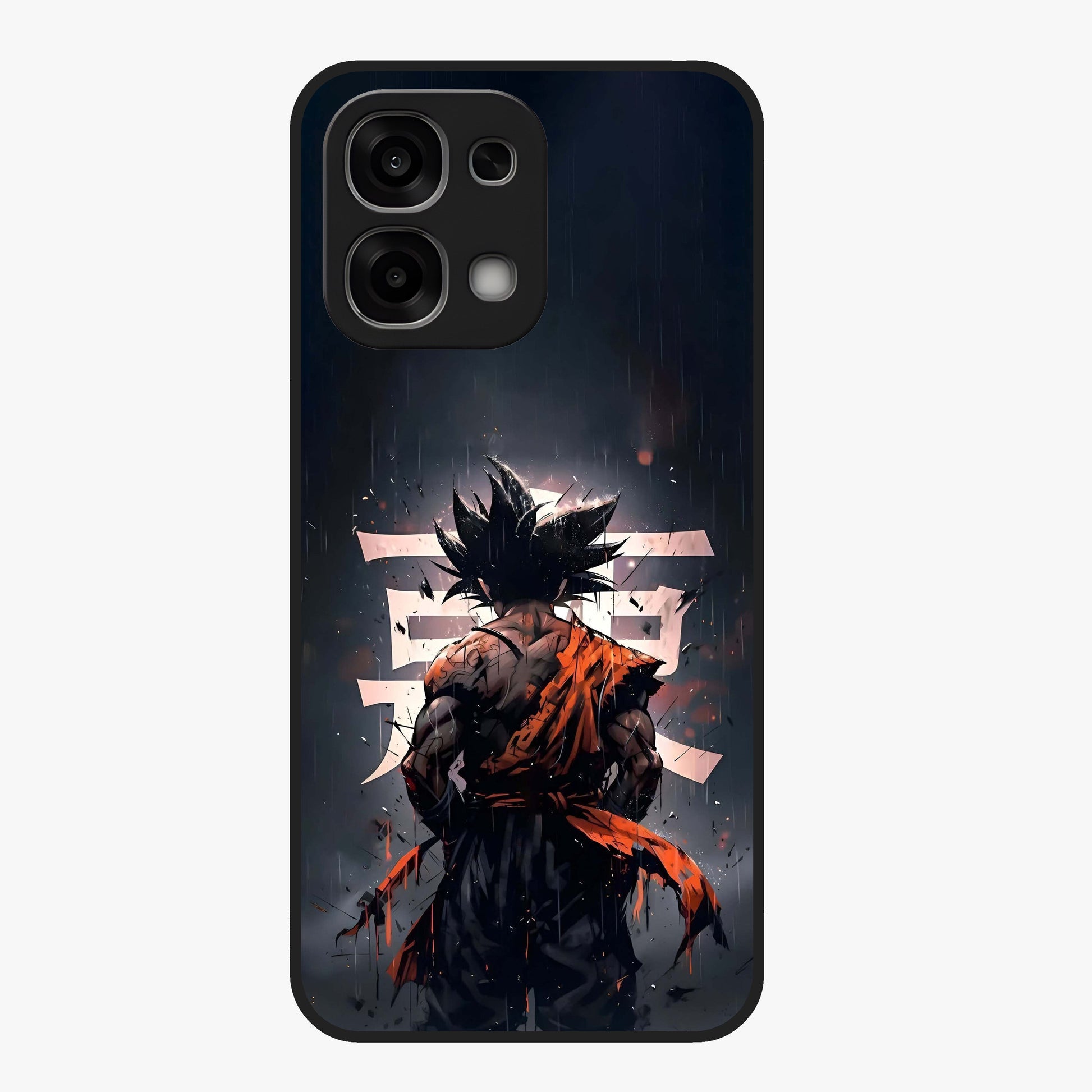 Dark Warrior In Rain Glass Case showing flat back view with warrior artwork in rainy atmosphere and glossy glass finish.
