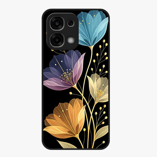Delicate Multicolor Flowers Glass Case showing flat back view with vibrant floral artwork and glossy glass finish.