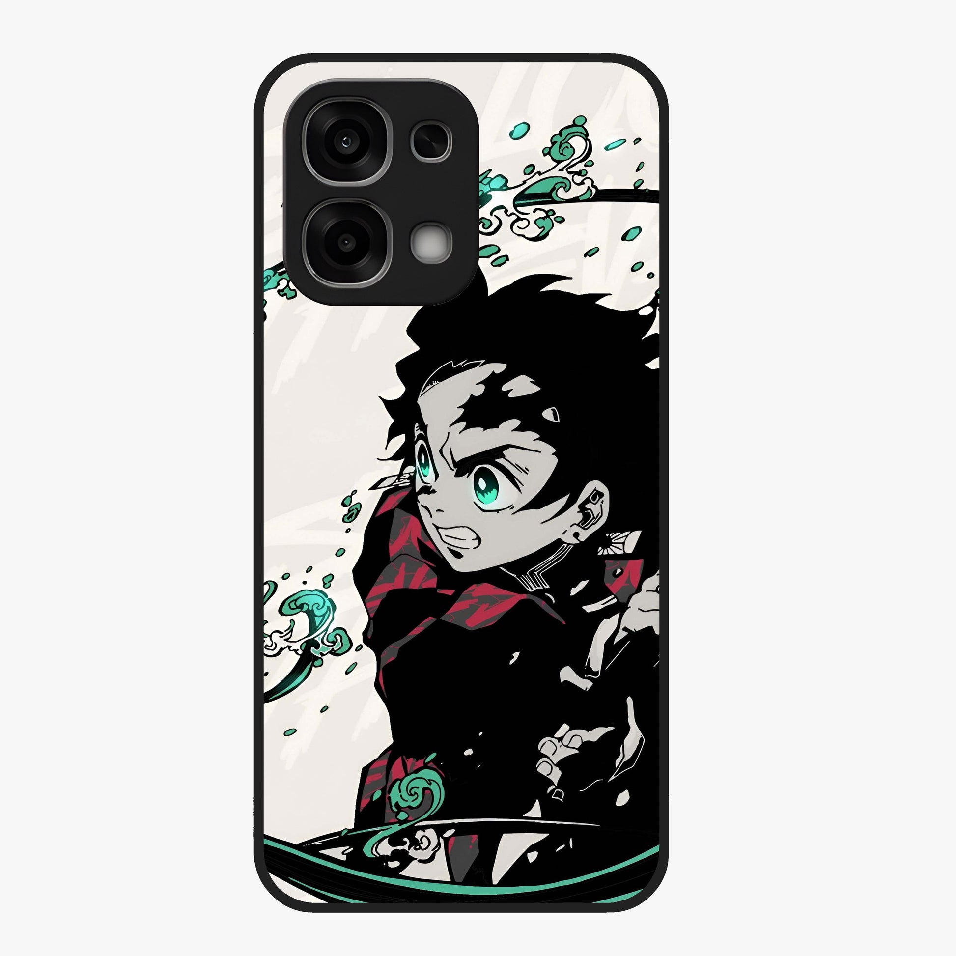 Demon Slayer Glass Case showing flat back view with bold anime inspired artwork and glossy glass finish.