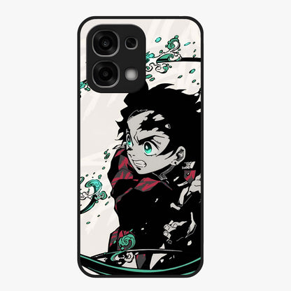 Demon Slayer Glass Case showing flat back view with bold anime inspired artwork and glossy glass finish.