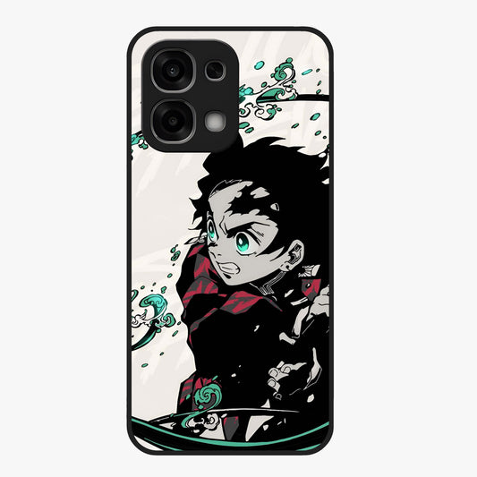 Demon Slayer Glass Case showing flat back view with bold anime inspired artwork and glossy glass finish.
