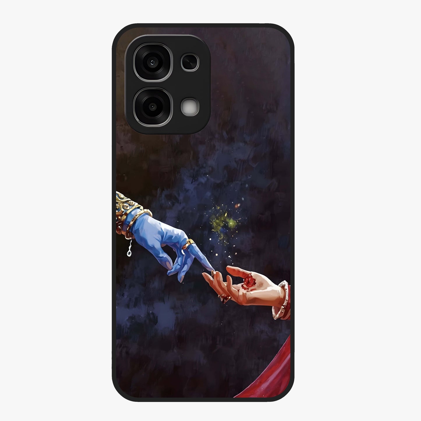 Divine Touch Eternal Glass Case showing flat back view with spiritual themed artwork and glossy glass finish.