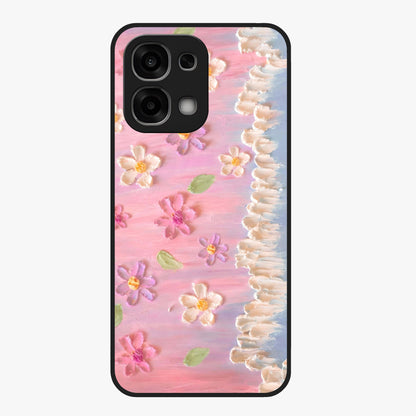 Dreamy Painted Garden Glass Case showing flat back view with artistic painted floral garden artwork and glossy glass finish.