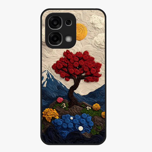 Eternal Nature Tapestry Glass Case showing flat back view with intricate nature tapestry artwork and glossy glass finish.