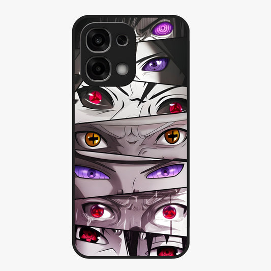 Eyes of Destiny Glass Case showing flat back view with striking eye themed artwork and glossy glass finish.