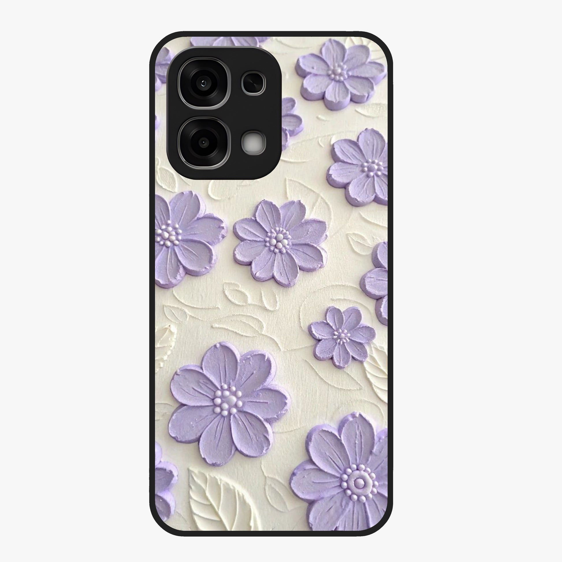 Floral Wall Art With Purple Flowers Glass Case showing flat back view with purple flower artwork and glossy glass finish.