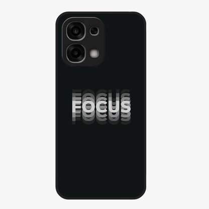 Focus Mode On Glass Case showing flat back view with bold motivational typography design and glossy glass finish.