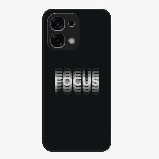 Focus Mode On Glass Case showing flat back view with bold motivational typography design and glossy glass finish.