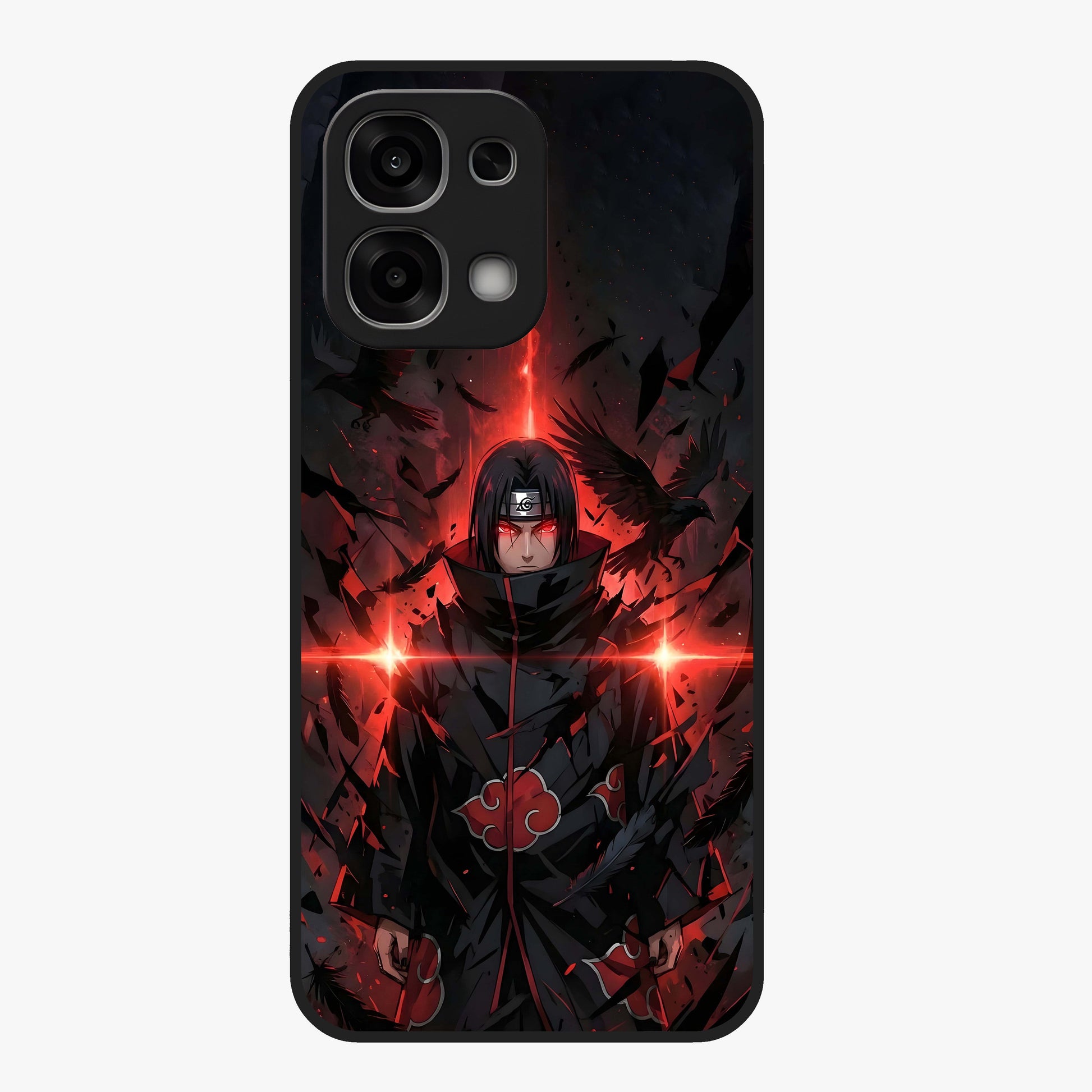 Focused Blade Discipline Glass Case showing flat back view with warrior sword themed artwork and glossy glass finish.