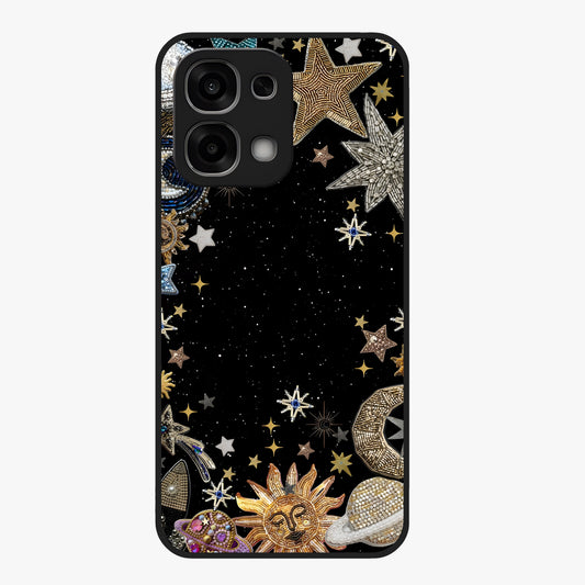 Galactic Jewel Stars Glass Case showing flat back view with sparkling star jewel artwork and glossy glass finish.