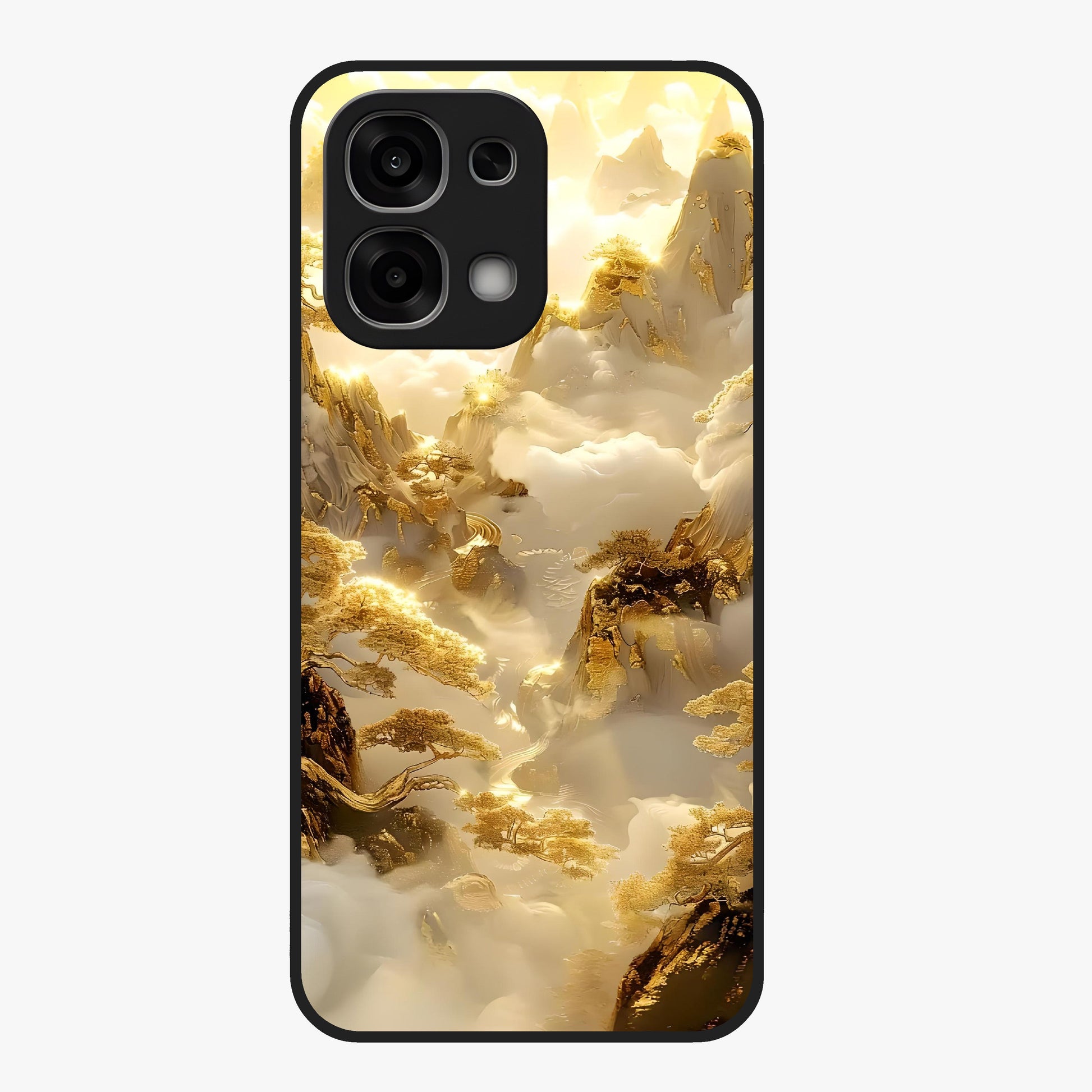 Gates Of Illumination Glass Case showing flat back view with mystical illuminated gate artwork and glossy glass finish.