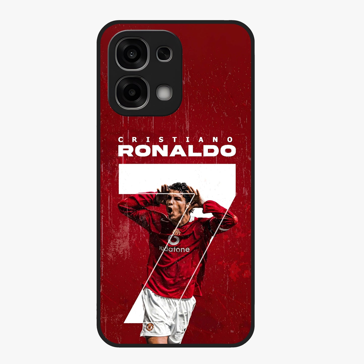 Goal Celebration Legacy Glass Case showing flat back view with football celebration inspired artwork and glossy glass finish.
