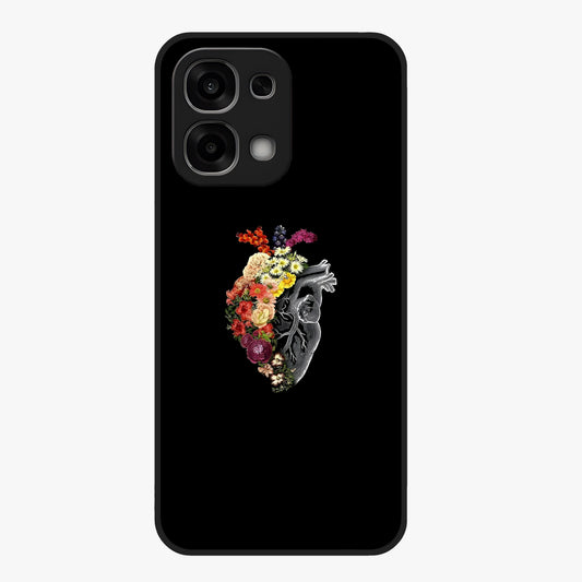 Heart With Flowers Glass Case showing flat back view with heart shaped floral artwork and glossy glass finish.