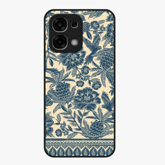 Heirloom Wild Bloom Glass Case showing flat back view with vintage inspired wild flower artwork and glossy glass finish.