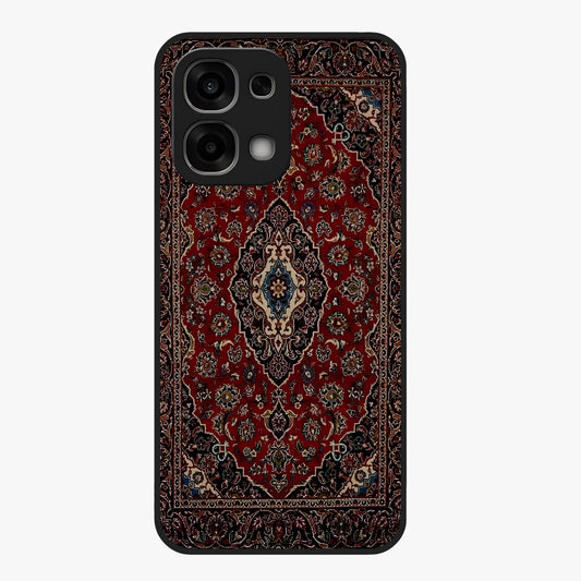 Heritage Carpet Royale Glass Case showing flat back view with ornate Persian carpet inspired pattern and glossy glass finish.