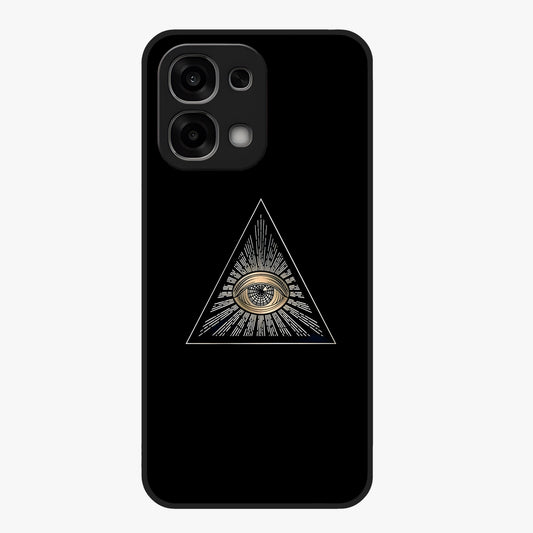 Illuminati Evil Glass Case showing flat back view with mysterious illuminati symbol artwork and glossy glass finish.