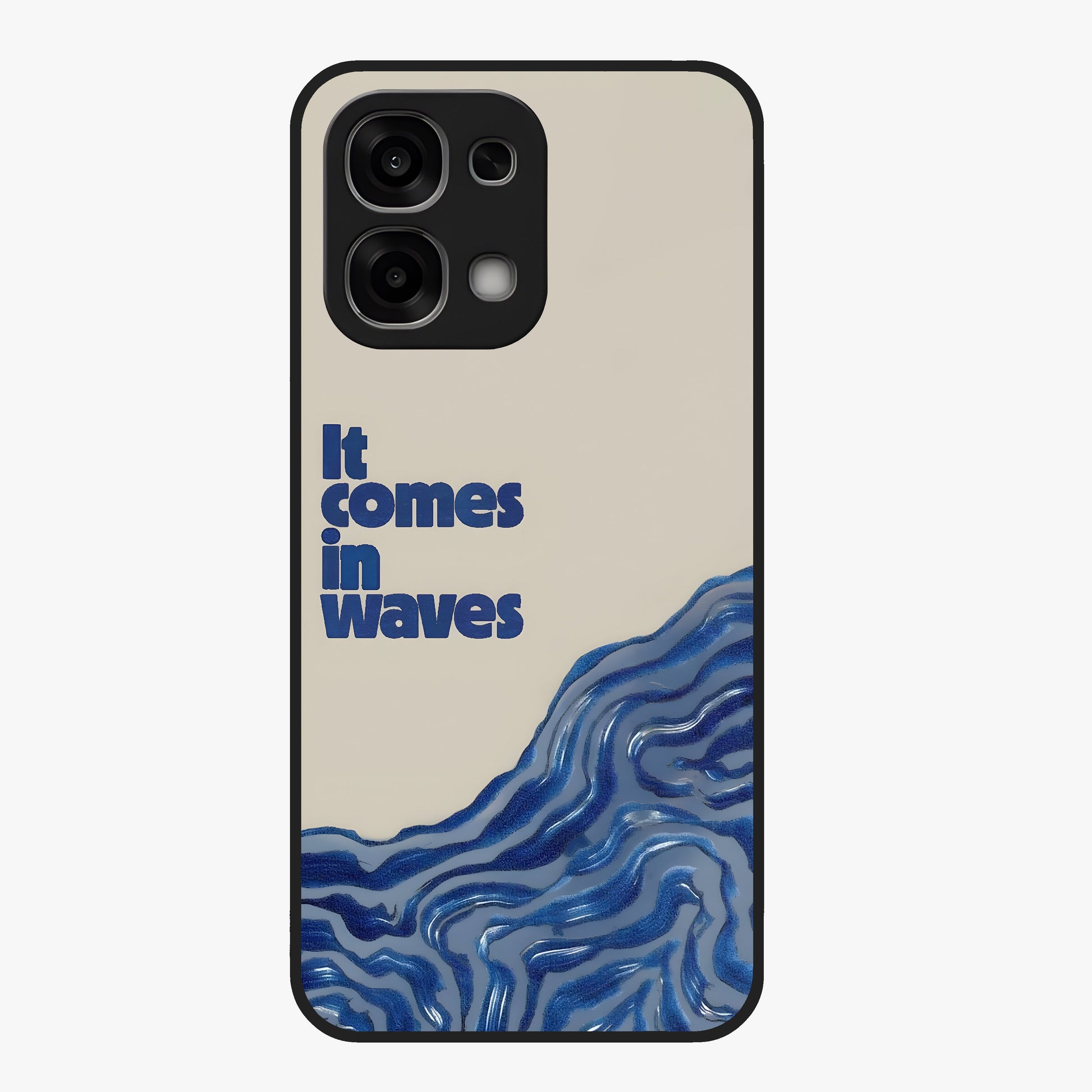 It Comes In Waves Quote Glass Case showing flat back view with inspirational wave themed quote artwork and glossy glass finish.