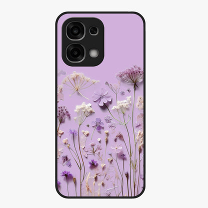 Lavender Blossom Dream Glass Case showing flat back view with soft lavender floral artwork and glossy glass finish.