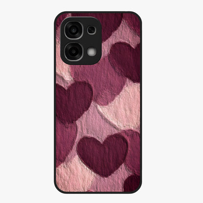 Layered Paper Hearts Glass Case showing flat back view with layered paper heart artwork and glossy glass finish.