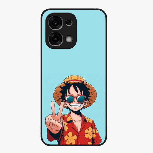 Luffy Summer Anime Vibe Glass Case showing flat back view with vibrant anime character artwork and glossy glass finish.
