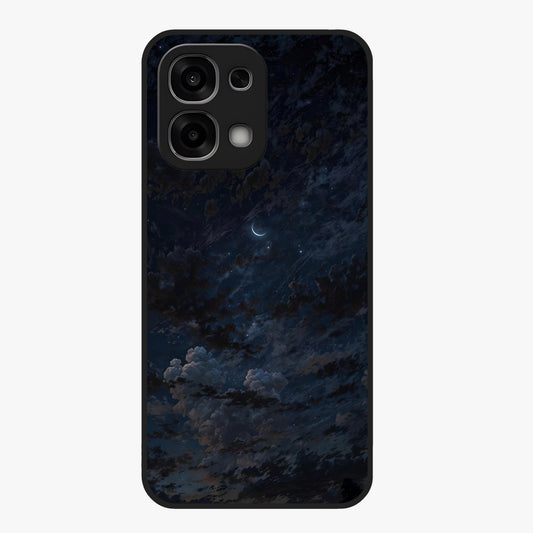 Lunar Veil Silence Glass Case showing flat back view with mystical moon veil artwork and glossy glass finish.