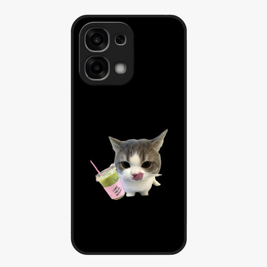 Matcha Cat Style Glass Case showing flat back view with cute matcha themed cat artwork and glossy glass finish.