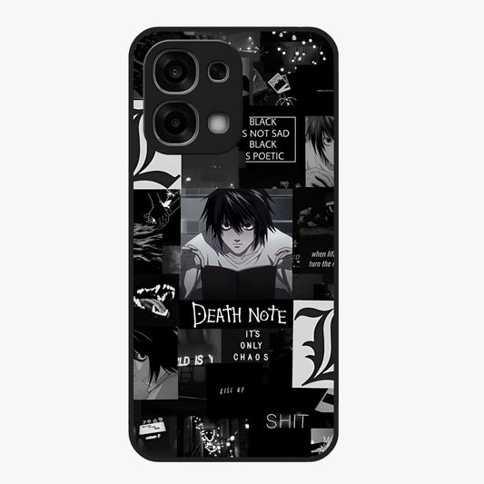 Midnight Chaos Mind Glass Case showing flat back view with abstract dark themed artwork and glossy glass finish.